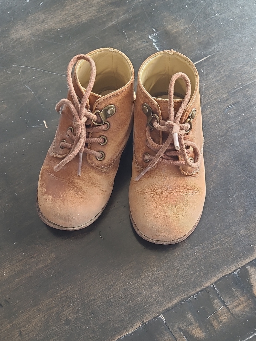 Janie & Jack Kids Brown Tan Leather Lace-Up Boots, Toddler 6
